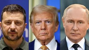 Prezydent Ukrainy Wołodymyr Zełenski. Prezydent USA Donald Trump. Prezydent Rosji Władimir Putin