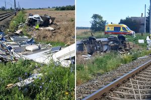 Akcja ratownicza po zderzeniu pociągu z kamperem