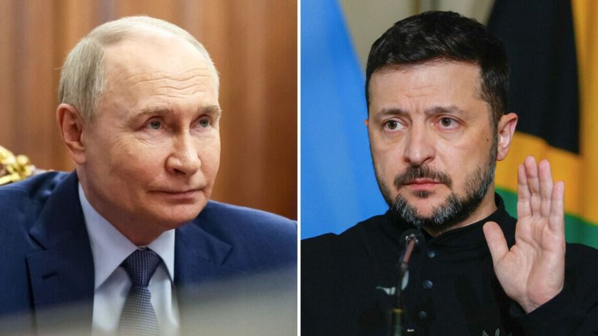 Prezydent Rosji Władimir Putin. Prezydent Ukrainy Wołodymyr Zełenski