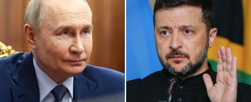 Prezydent Rosji Władimir Putin. Prezydent Ukrainy Wołodymyr Zełenski