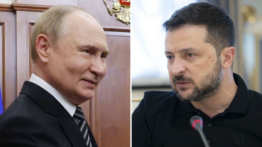 Prezydent Rosji Władimir Putin. Prezydent Ukrainy w Wołodymyrze Zelenskim