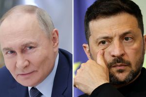 Prezydent Rosji Władimir Putin. Prezydent Ukrainy Wołodymyr Zełenski