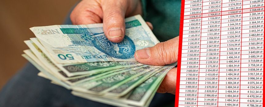 pieniądze w ręku i tabela wypłat 13. emerytury