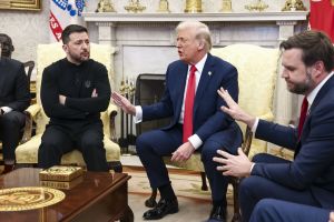 Wołodymyr Zełenski w trakcie spotkania w Bialym Domu