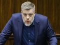Kandydat na prezydenta partii Razem Adrian Zandberg w Sejmie, 24 stycznia 2025 r.