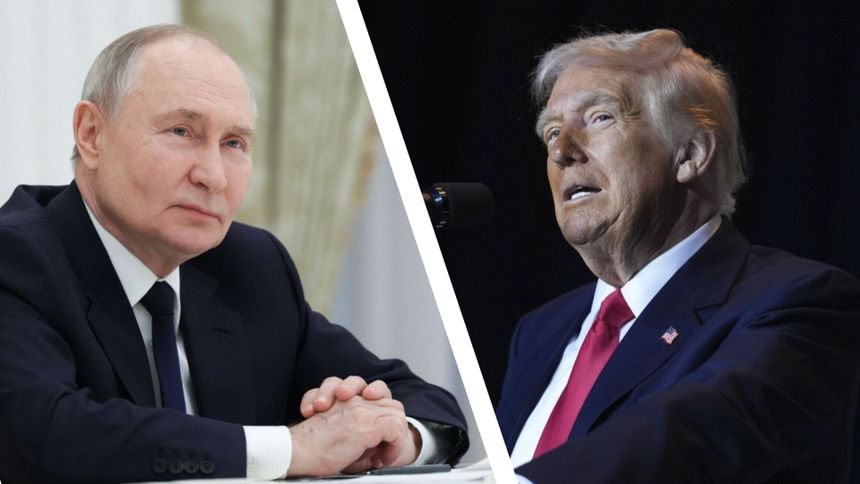 Prezydent USA Donald Trump w Waszyngtonie, 6 lutego 2025 r. Prezydent Rosji Władimir Putin na Kremlu w Moskwie, 6 lutego 2025 r.