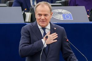 Premier Polski Donald Tusk przemawia w Strasburgu, 22 stycznia 2025 r.