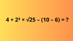 4 + 2³ × √25 – (10 – 6) =?