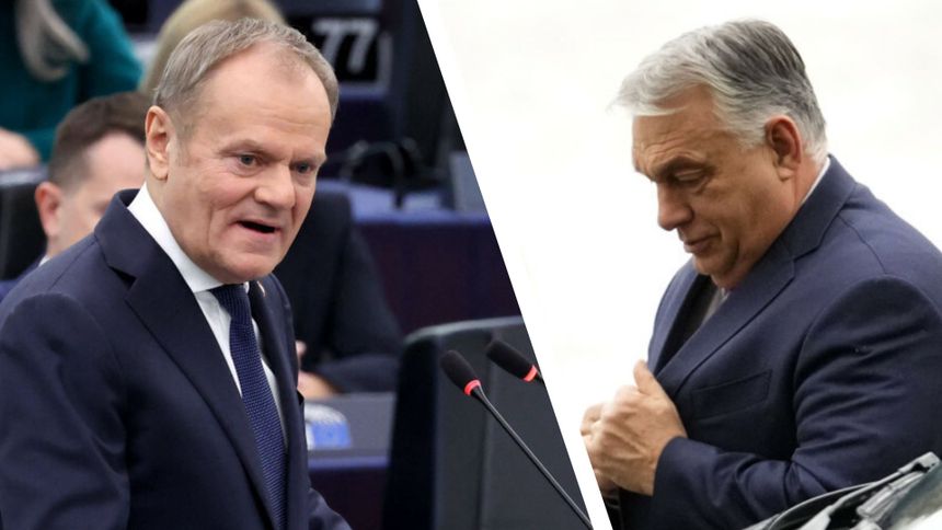 Premier Polski Donald Tusk w Parlamencie Europejskim w Strasburgu, 22 stycznia 2025 r. Premier Węgier Viktor Orban w Bratysławie, 21 stycznia 2025 r. 