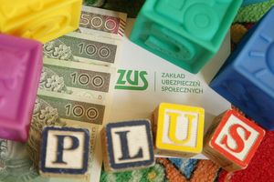 800 zł i napis "plus" z klocków