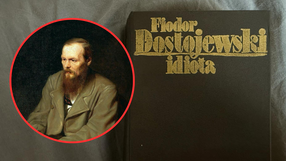 Fiodor Dostojewski portret i okładka książki "Idiota"