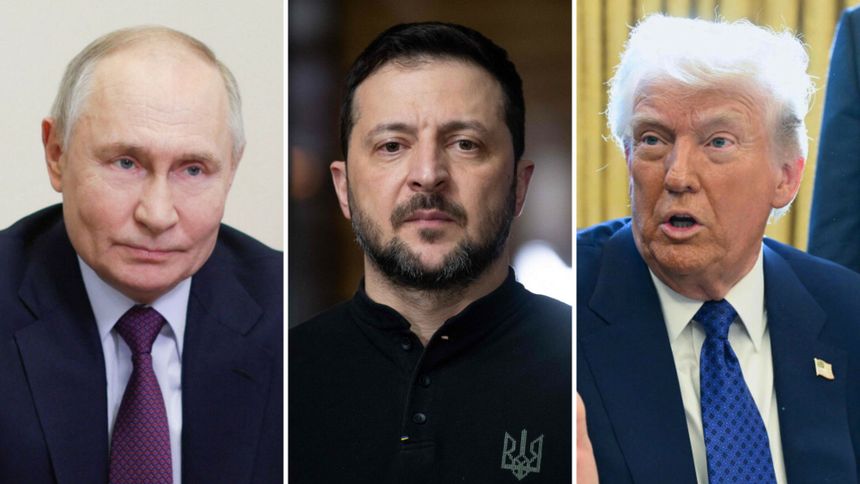 Prezydent Rosji Władimir Putin. Prezydent Ukrainy Wołodymyr Zełenski. Prezydent USA Donald Trump