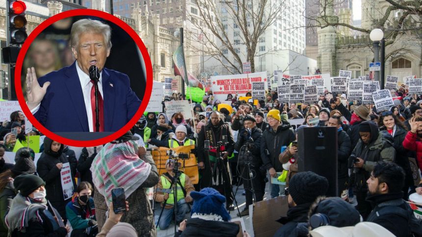 Protestujący domagają się wstrzymania planów deportacji z Chicago, 25 stycznia 2025 r. Prezydent USA Donald Trump w Las Vegas, 25 stycznia 2025 r.