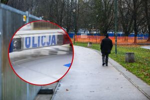 kosz na śmieci, przechodzień, policja