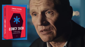 Tomasz Patora kadr z serialu "Łowcy skór" oraz okładka książki