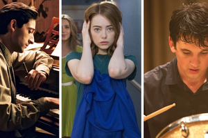 Kadr z filmu "Pianista", kadr z filmu "La la Land", kadr z filmu "Whiplash"