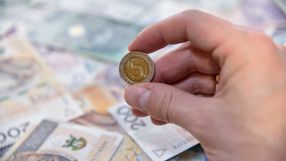 pieniądze i moneta w ręku