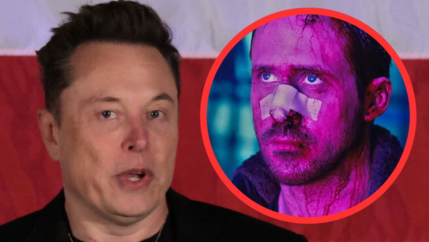 Elon Musk oraz kadr z filmu "Blade Runner 2049" w miniaturze