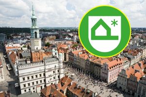 Panorama Poznania i zielone logo