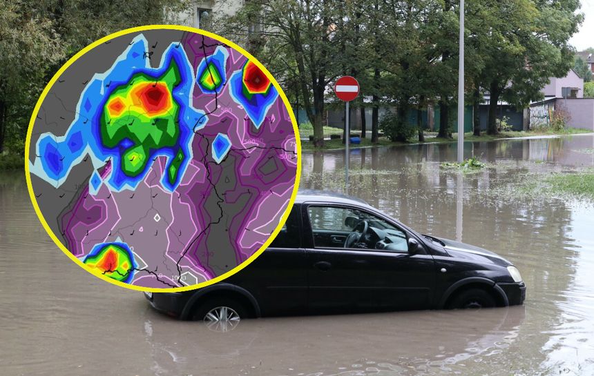 Nawałnice, auto pod wodą