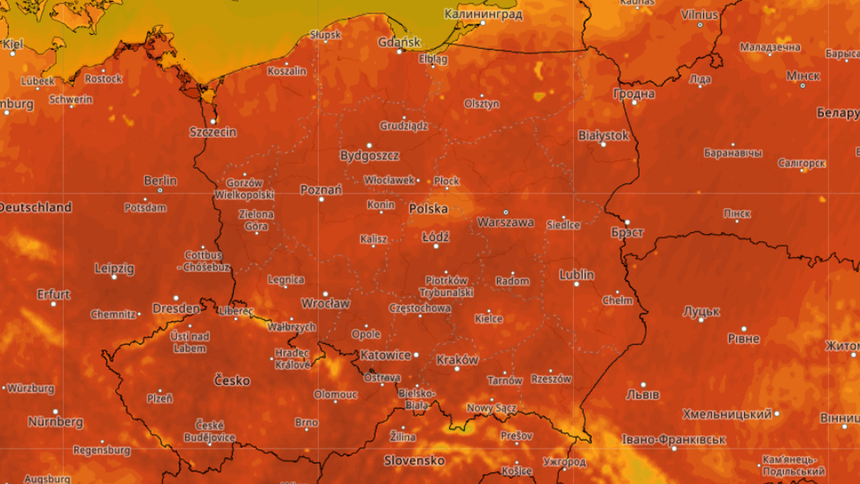 Mapa z temperaturą