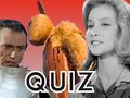 Na zdjęciu postać mężczyzny w zbroi obok uśmiechniętej kobiety, z tłem w kolorze czerwonym. Quiz.