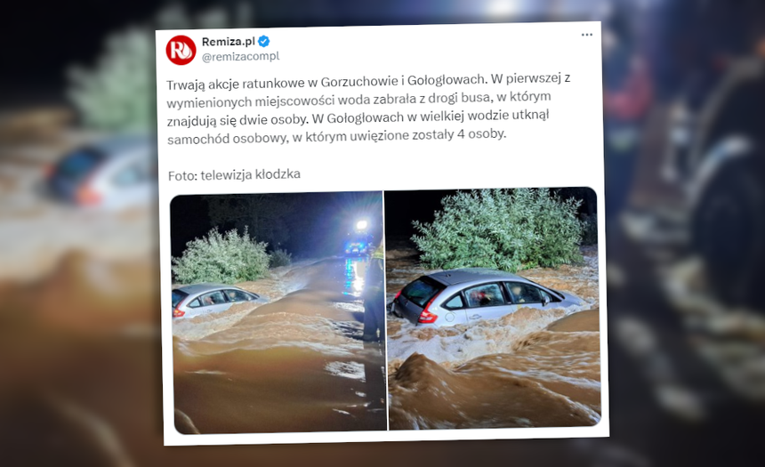 Woda porwała busa i samochód. W środku ludzie