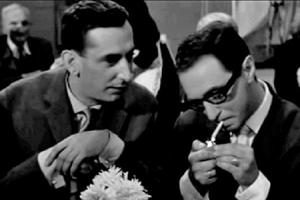 Gustaw Holoubek i Leopold Tyrmand w filmie Janusza Morgensterna "Jutro premiera", 1962