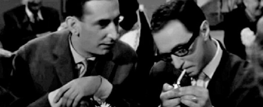 Gustaw Holoubek i Leopold Tyrmand w filmie Janusza Morgensterna "Jutro premiera", 1962