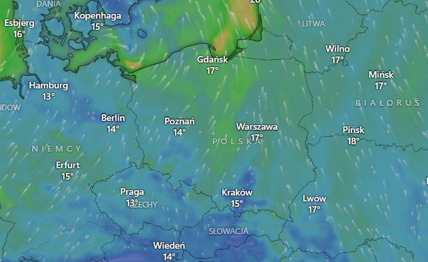 Prognoza wiatru we wtorek