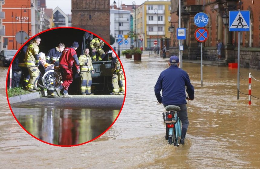 Miasto Nysa zalane po przerwaniu wałów powodziowych 