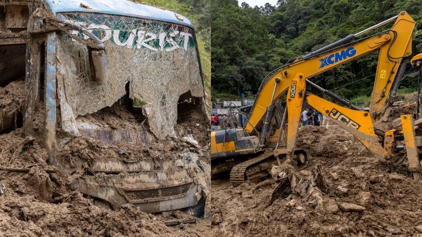 Skutki osuwisk i powodzi w Nepalu