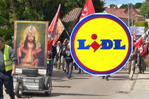 Protest przeciwko budowie centrum Lidla w Gietrzwałdzie