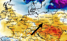 Anomalia temperatury mierzona na wysokości 2 m nad powierzchnią gruntu 09.02