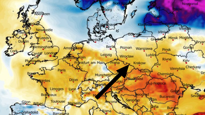 Anomalia temperatury mierzona na wysokości 2 m nad powierzchnią gruntu 09.02