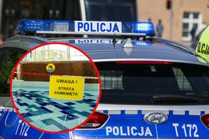 Radiowóz policji i basen w kółku