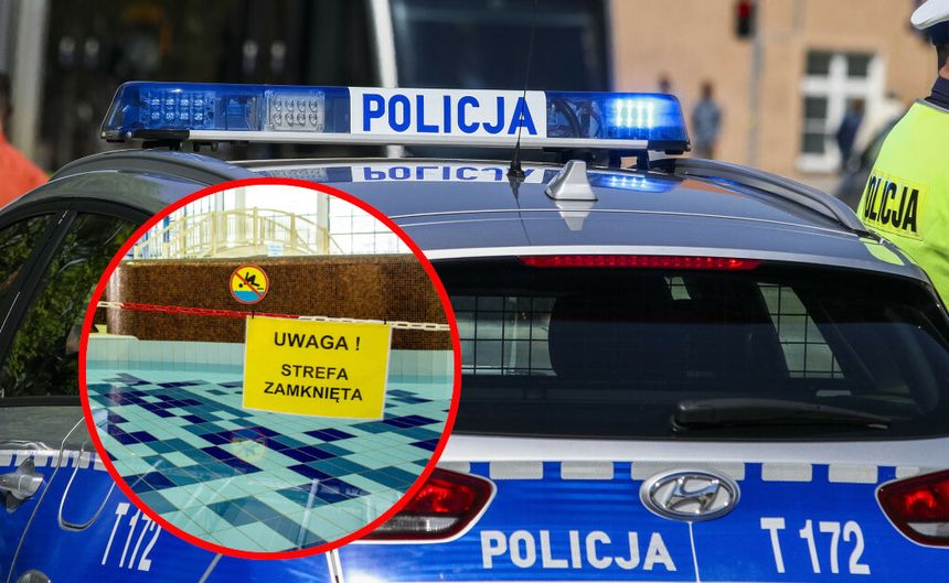 Radiowóz policji i basen w kółku