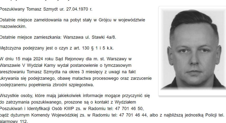 Tomasz Szmydt list gończy
