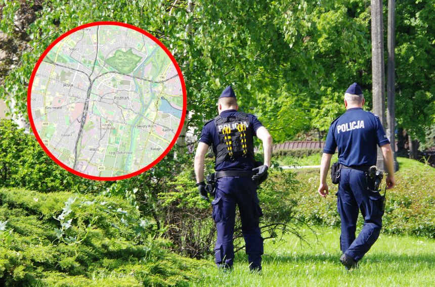 Patrol policji i mapa Poznania