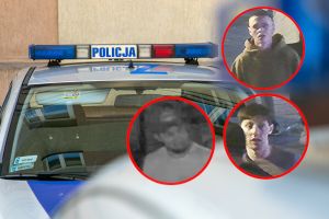 Wizerunki poszukiwanych na tle radiowozu