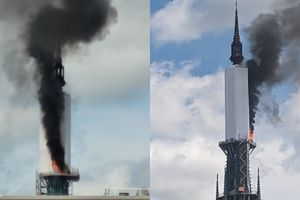Pali się katedra w Rouen we Francji 