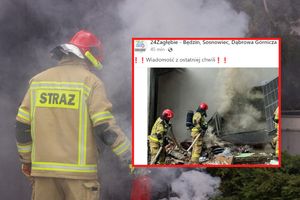 Pożar zawalenie strażacy