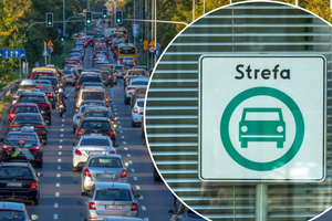 Korek uliczny i znak Strefy Czystego Transportu