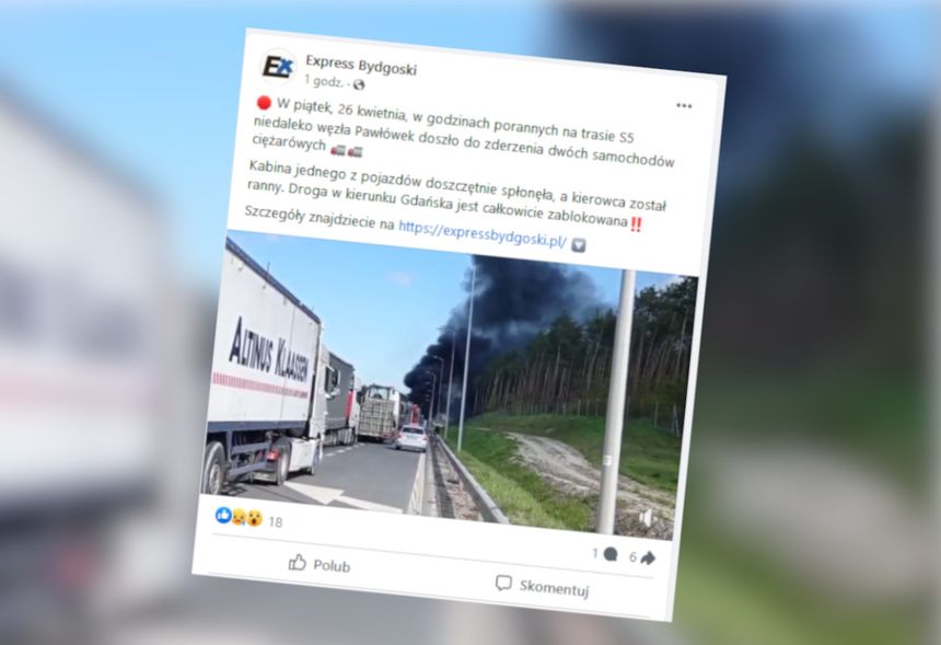 Zderzenie ciężarówek na S5 pod Bydgoszczą