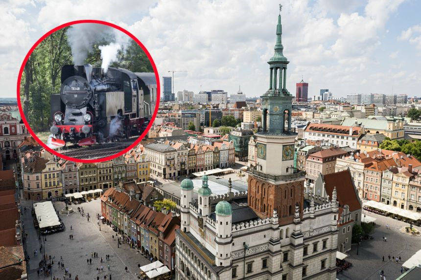 Panorama Poznania i parowozy