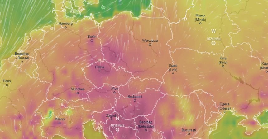 Mapa temperatury w Europie
