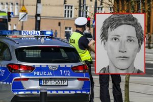 Policjanci i wizerunek poszukiwanego mężczyzny