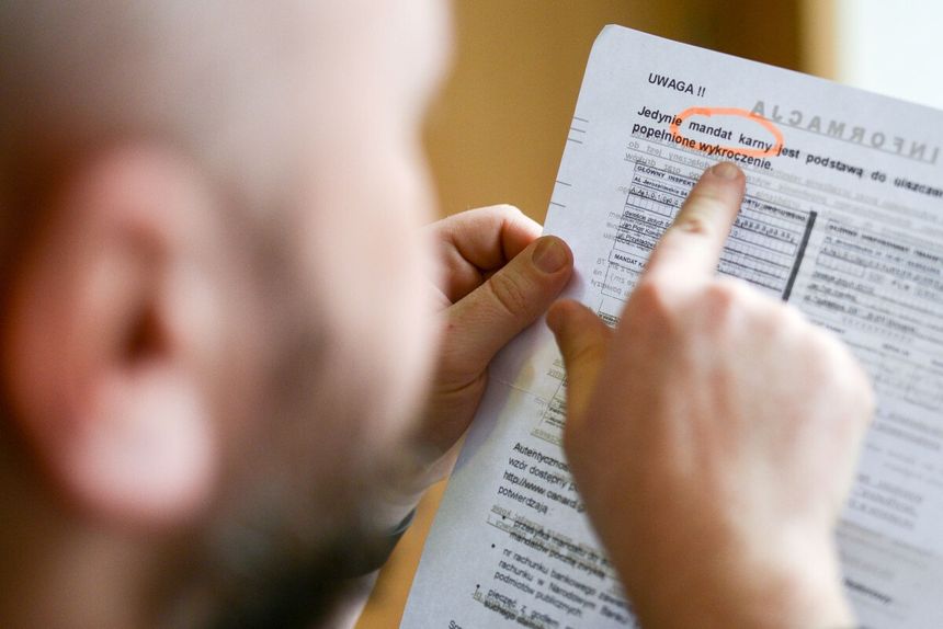 mężczyzna oglądający mandat karny