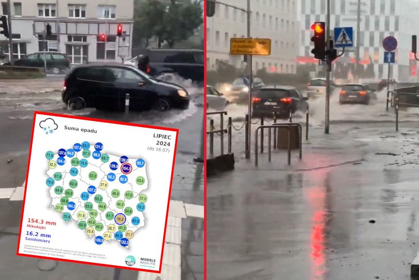 Samochody na zalanej ulicy