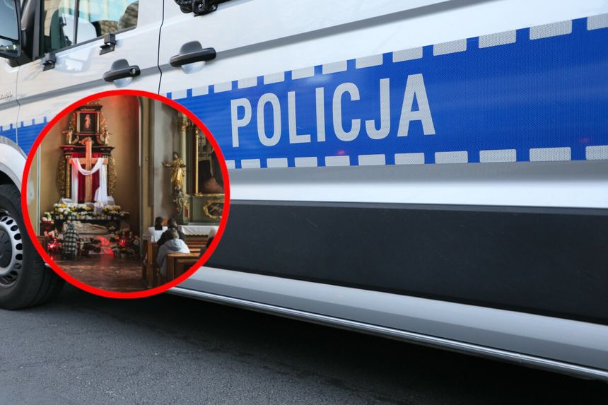Radiowóz policji i kościół
